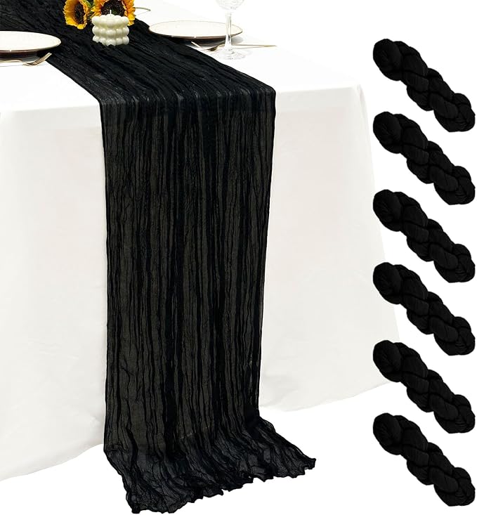 6Pack Black Cheesecloth Table Runners, 17 x 108 inch Black Table Runners | by Seveups