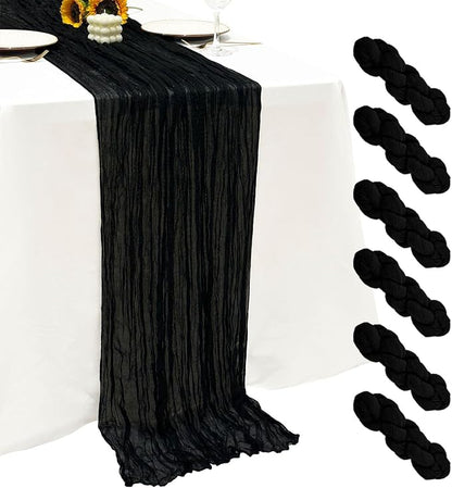6Pack Black Cheesecloth Table Runners, 17 x 108 inch Black Table Runners | by Seveups