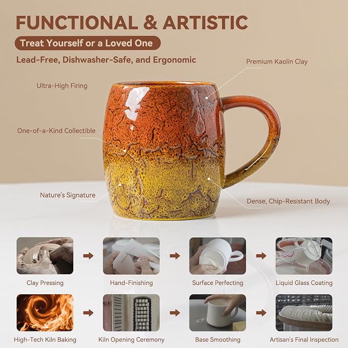 Handmade 22oz Ceramic Coffee Mug, Ergonomic Large Handle, Ideal Gift - Image 7