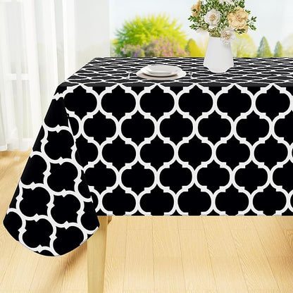 Smiry Rectangle Table Cloth, Waterproof Vinyl Tablecloth with Flannel Backing for Rectangle Tables, Wipeable Spillproof Plastic Tablecloths for Dining, Camping, Indoor and Outdoor (54"x78", Black)