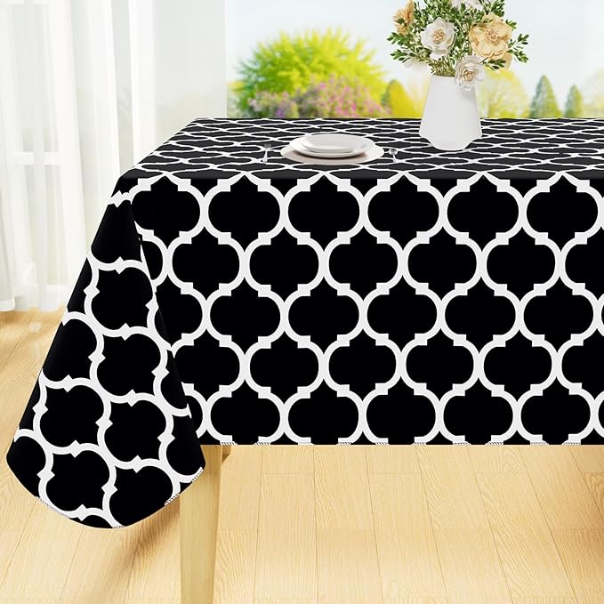 Smiry Rectangle Table Cloth, Waterproof Vinyl Tablecloth with Flannel Backing for Rectangle Tables, Wipeable Spillproof Plastic Tablecloths for Dining, Camping, Indoor and Outdoor (60"x102", Black)