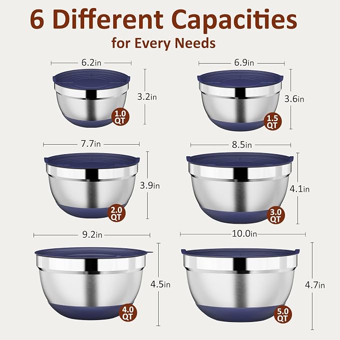 9 Pack Mixing Bowls with Airtight Lids Set, Stainless Steel Mixing Bowls with - Image 2