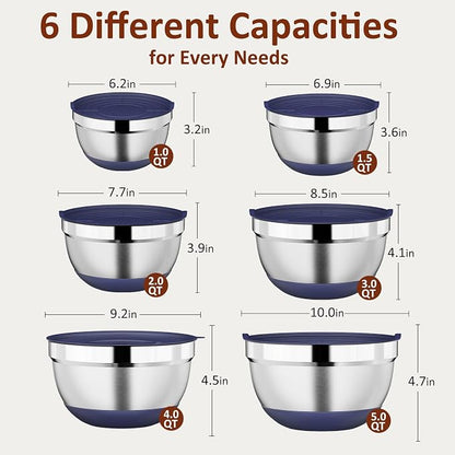 9 Pack Mixing Bowls with Airtight Lids Set, Stainless Steel Mixing Bowls with - Image 2