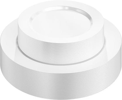 Quatish 60 Pcs White Disposable Plastic Plates for Party,Wedding Plate Includes 30 Pes 10.25 Inch 30 Pes 7.5 Inch Heavy Duty Dinner & Dessert Plates, Perfect for Festivals,Picnics