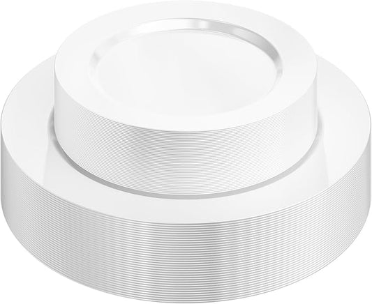 Quatish 60 Pcs White Disposable Plastic Plates for Party,Wedding Plate Includes 30 Pes 10.25 Inch 30 Pes 7.5 Inch Heavy Duty Dinner & Dessert Plates, Perfect for Festivals,Picnics