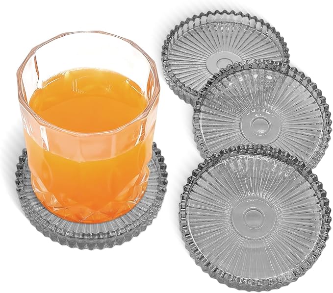 VIBRATITE 4 Inch Glass Coasters Set of 4, Crystal-Like Appearance by VIBRATITE