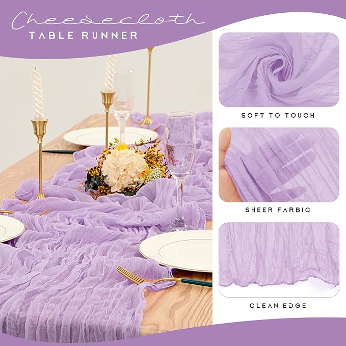 YMHPRIDE 12 Pack Cheesecloth Table Runner 35x120in Lavender Table Runner | Boho - Image 4