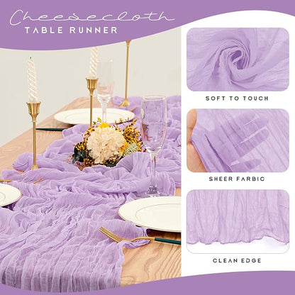 YMHPRIDE 12 Pack Cheesecloth Table Runner 35x120in Lavender Table Runner | Boho - Image 4
