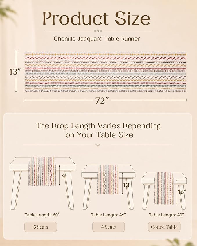 13"x 72" Jacquard Woven Chenille Table Runner, Colorful Stripe | Exquisite - Image 4