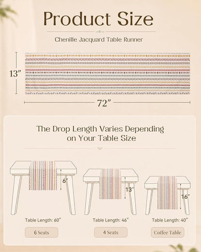 13"x 72" Jacquard Woven Chenille Table Runner, Colorful Stripe | Exquisite - Image 4