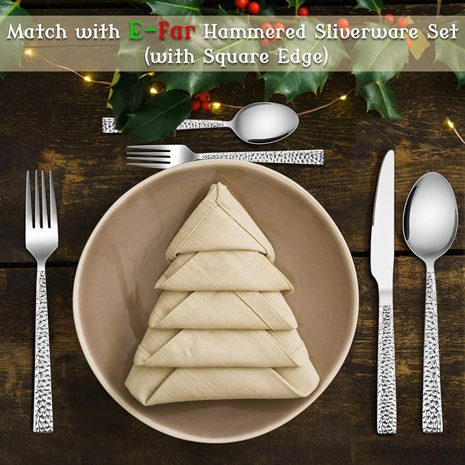 E-far Stainless Steel Dinner Forks Set of 12, Hammered Square Handle | 7.9Inch - Image 7