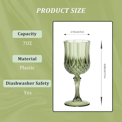 7OZ Plastic Wine Glasses, Reusable Vintage Goblets Unbreakable Drinking Glasses - Image 2