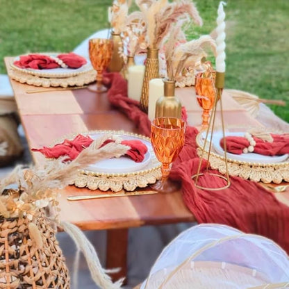 13.8" Round Corn Husk Placemats | Boho Woven Rattan Table Mats | Natural Spring Farmhouse Plate Chargers | Handmade Rustic Wicker Place Mats for Christmas Wedding (Set of 6)