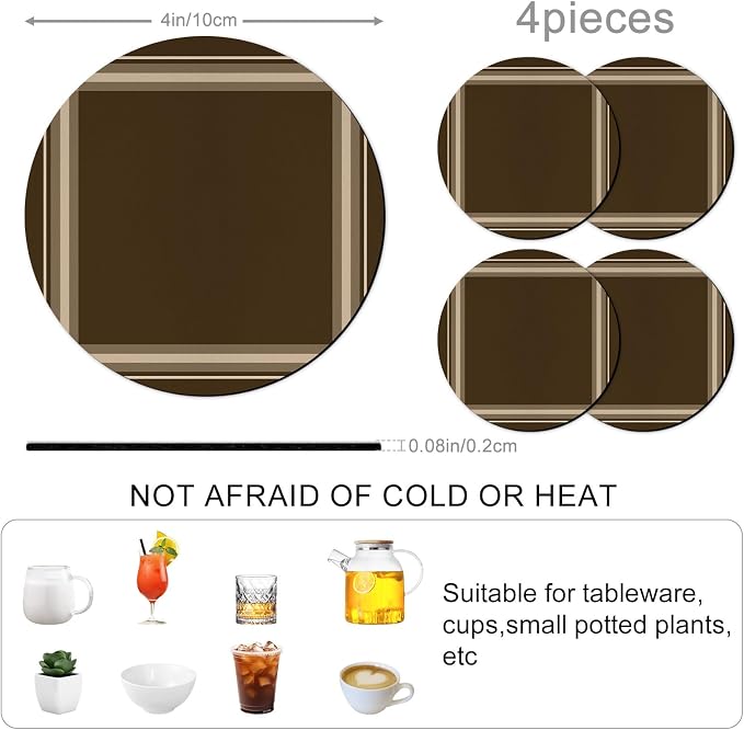 Dark Brown Coasters Set of 4 Absorbent Coasters - Image 3