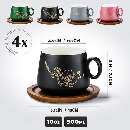 Yundu 10oz Cappuccino Cups & Wooden Saucers Set - Image 2