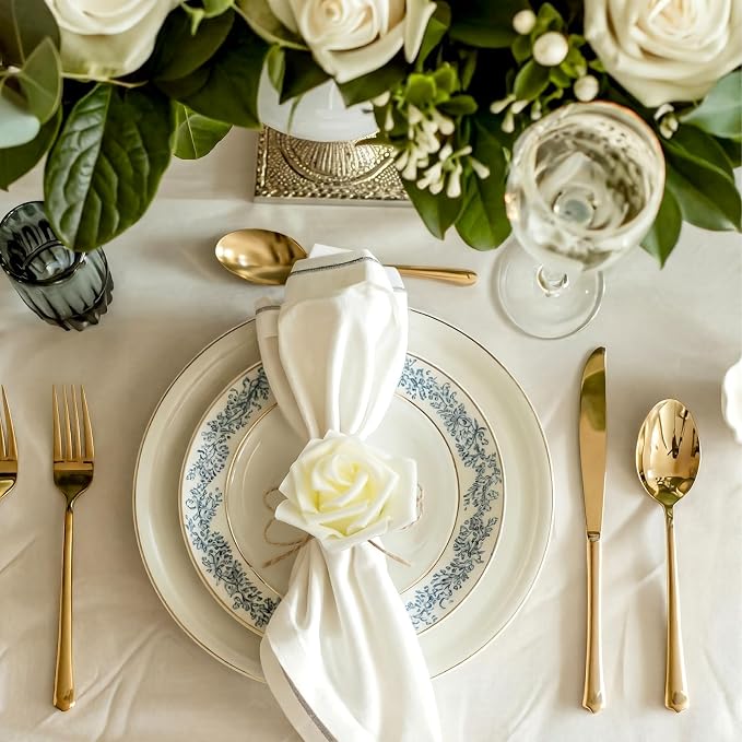 Flower Napkin Rings Set of 12 Wooden White Rose Handmade Napkin Holders - Image 4