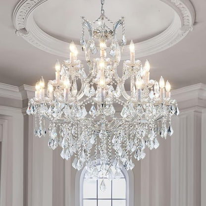 Large High Ceiling Modern Chandeliers - 24 Lights, 3 Layers Crystal Chandelier Light Fixtures for Lobby, Foyer, Entrance Hall, Staircase