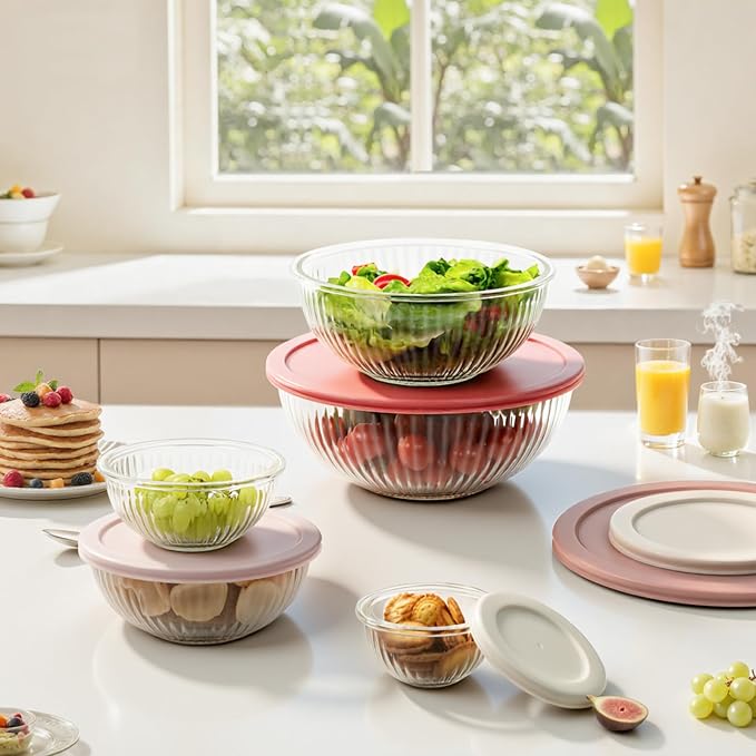 Glass Mixing Bowls with Lids Sets, Meal Prepping and Salad, Bpa Free, - Image 5
