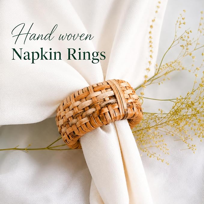 ALPHA Living HOME Natural Rattan Napkin Rings Set of 12 - Image 2
