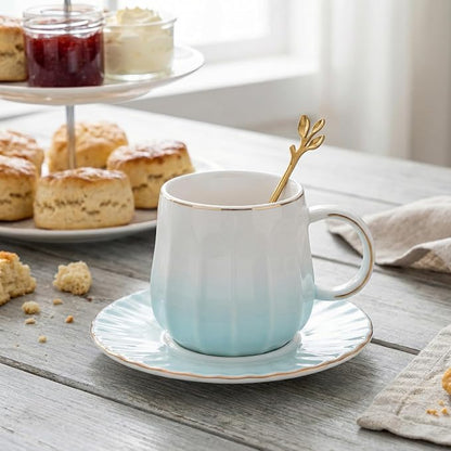 Ceramic Espresso Cups and Saucers Set of 4, 7oz Porcelain Cups - Image 5