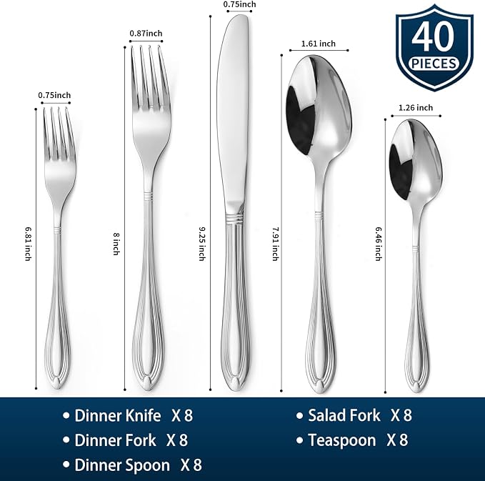 Silverware Set for 8, 40-Piece Flatware Set Include Spoons And Forks Set - Image 2