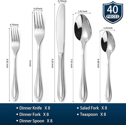 Silverware Set for 8, 40-Piece Flatware Set Include Spoons And Forks Set - Image 2