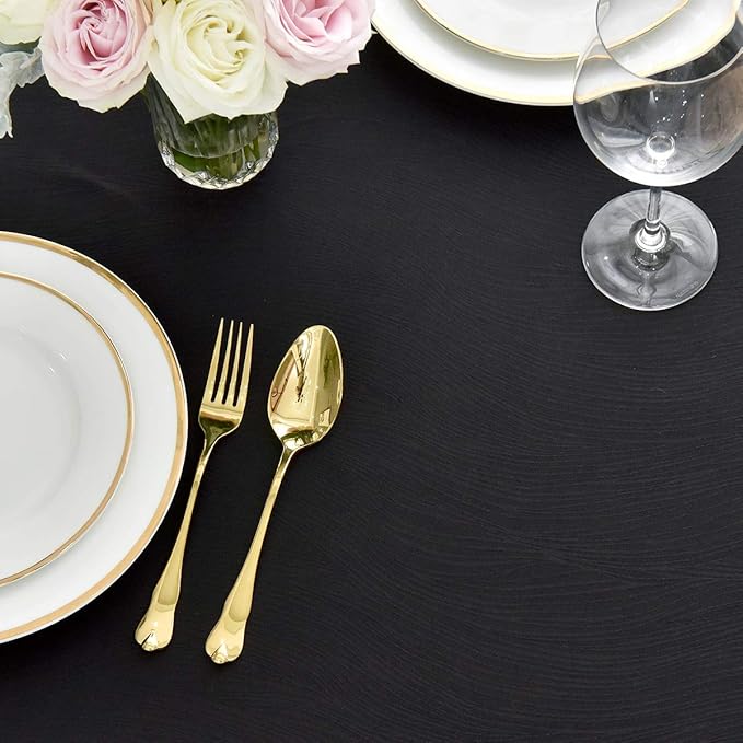 maxmill Square Tablecloth Swirl Design Spillproof Wrinkle Free Heavy Weight Soft Table Cloth Decorative Fabric Table Cover for Outdoor and Indoor Use Square 70 x 70 Inch Black