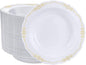 DaYammi 50 Pack Plastic Bowls with Gold Rim, 12oz Disposable Soup Bowls, Heavy Duty Dinner Bowls for Weddings,Gold Disposable bowl for Parties, Dinners, Catering and Everyday Use