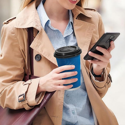 500 Pack Coffee Cups with Lids 16oz, Disposable Insulated Ripple Wall To Go Paper Coffee Cups for Hot/Cold Drinks Office Home Shop Event (Navy)