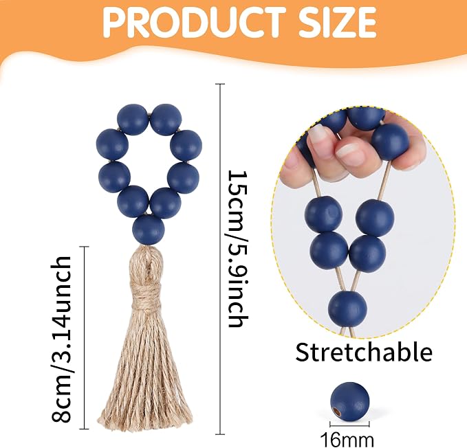 Meplait 6 Pack Wooden Bead Napkin Rings, Farmhouse Napkin Ring, Stretchable - Image 6