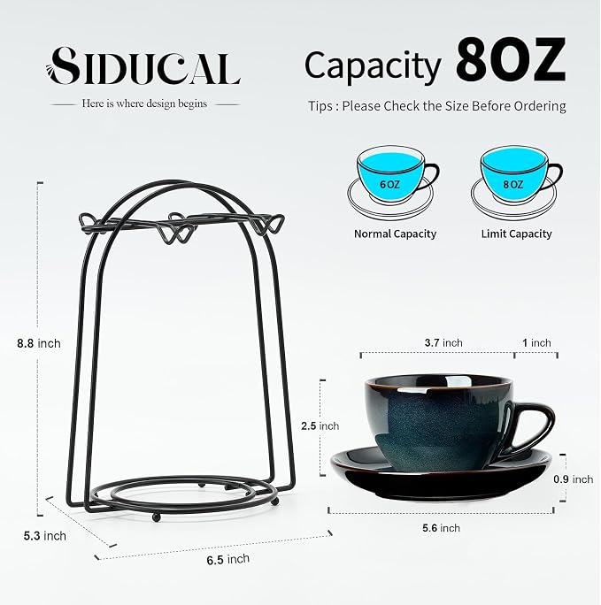 Stackable Cappuccino Cup Set of 4 Activated Glazed Ceramic Coffee Cup | - Image 3