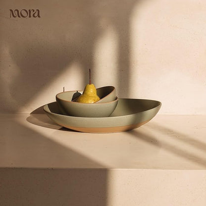 MORA Medium Bowls Set of 4, 28oz Ceramic Pottery Everyday Bowls - Microwave, Oven and Dishwasher Safe - Thyme