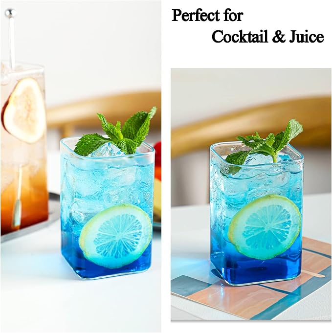 Tupalizy Square Glass Cups Tumbler Highball Drinking Glasses - Image 5
