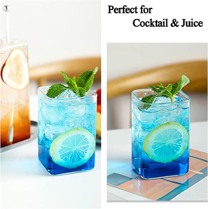 Tupalizy Square Glass Cups Tumbler Highball Drinking Glasses - Image 5