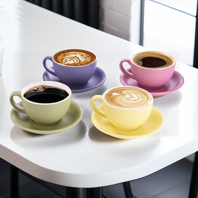 Yundu Matte Color Cappuccino Cups Set of 4-10oz Ceramic Latte Mugs - Image 4