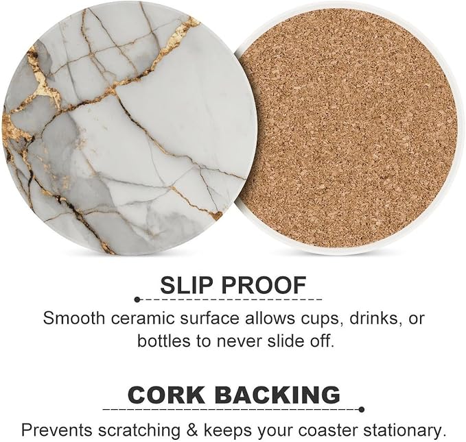 Minimalist White Marble Coasters Set of 4 Absorbent Coasters - Image 6