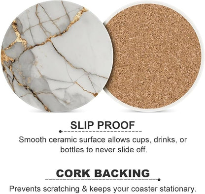 Minimalist White Marble Coasters Set of 4 Absorbent Coasters - Image 6