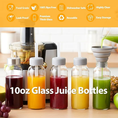 Sursip 10 oz Glass Juice Bottles, 12 Pack, Leakproof Stainless Lids | Reusable - Image 3