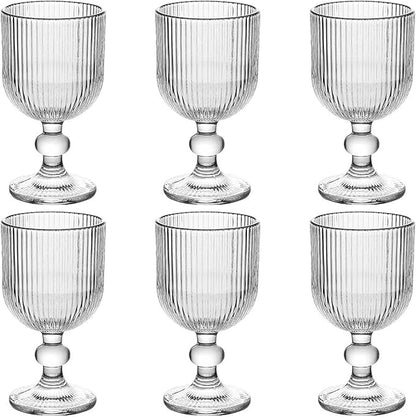 Vintage Glassware Water Goblets Drinking Clear Wine Glasses set of 6 Embossed Drinkware Stemware 13 oz for Wedding Party Bar Christmas