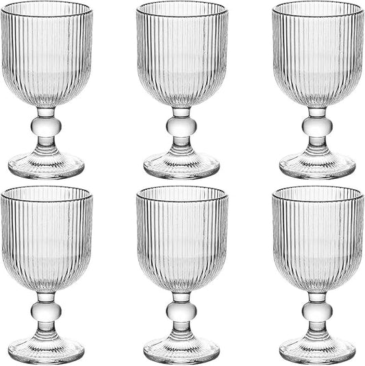 Vintage Glassware Water Goblets Drinking Clear Wine Glasses set of 6 Embossed Drinkware Stemware 13 oz for Wedding Party Bar Christmas