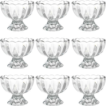 Iced Cream Dessert Bowl，Set of 9，6oz Vintage Glass ware with Heavy Base, Drinking Cup for Sundae, Fruit, Ice Cream, Snack, Condiment (9)