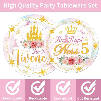 96Pcs Princess 5th Birthday Decorations Tableware Set Her Royal Fiveness - Image 4