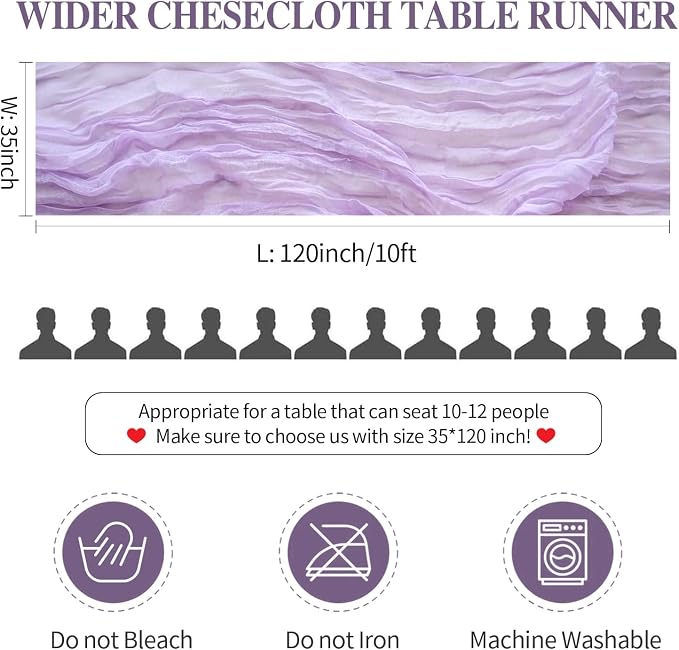 3 Pack Purple Cheesecloth Table Runner 35x120 Inches, Summer Boho Rustic Lilac - Image 6