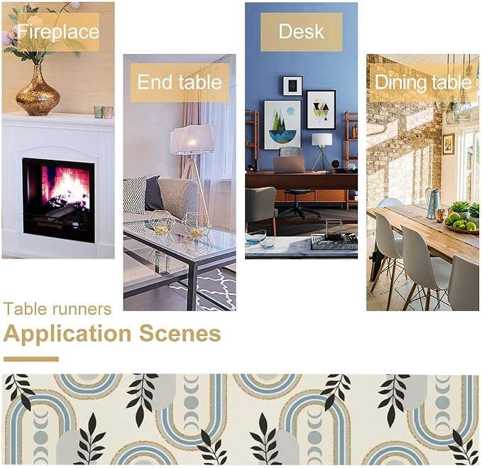 YCness Boho Mid Century Abstract Table Runner Modern Sun Moon Phase Minimalist - Image 7