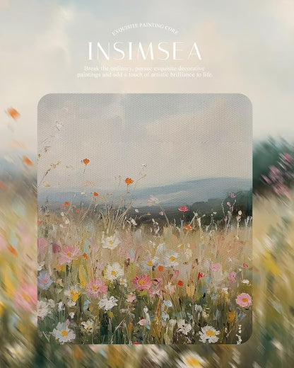 InSimSea Gold Picture Framed Wall Art, Living Room Vintage Field of Wildflowers Wall Decor, Nature Landscape Canvas Print Art, Home Farmhouse Decor, Antique Paintings with Frame 13x16inch