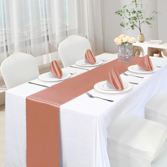 VACVELT Rose Gold Satin Table Runners, 12x72 Inch, 6 Pack, Scalloped Edge | - Image 2