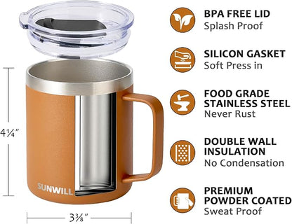 SUNWILL Insulated Coffee Mug, Stainless Steel 14 oz, Splash-Proof Lid | Keeps - Image 2