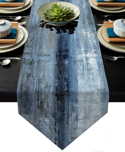 Blue and Grey Table Runner, Abstract Modern Art Burlap Table Runners by AILUER