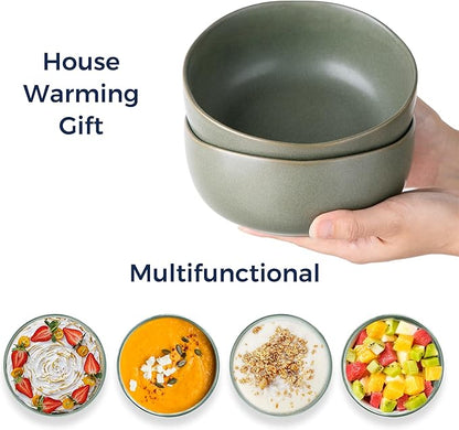 AmorArc Stoneware Cereal Bowls for Kitchen, 28oz Large Ceramic Soup Bowls Set of 4 for Meal,Snacks,Soup, Oven, Microwave&Dishwasher safe Kitchen Bowls with Wavy Rim, Reactive Glaze Matte