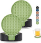 Coasters for Drinks, Silicone Coasters Set of 12 with ABS Holder, Outdoor Coaster for Coffee Table, Non-Slip Rubber Table Cup Mat Desk, Heat Resistant & Scratch-Proof (Green)